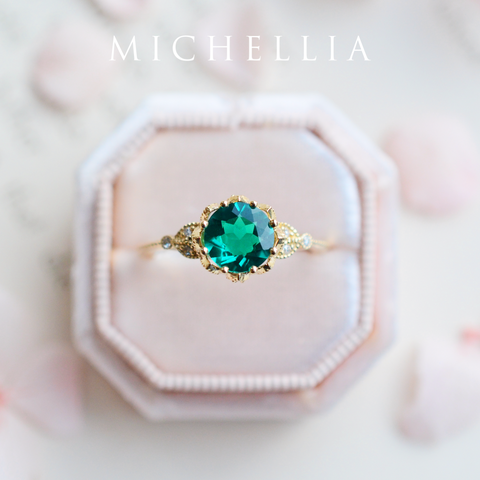 [Evanthe] Vintage Floral Engagement Ring in Emerald Women's Ring michelliafinejewelry   