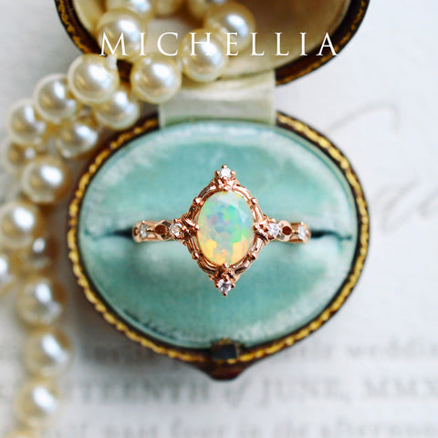 [Anastasia] Victorian Heirloom Oval Cut Ring in Natural Australian Opal Women's Ring michelliafinejewelry   