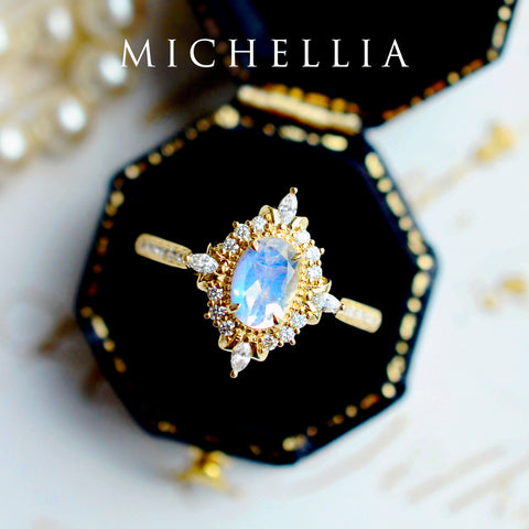 [Alessandra] Art Deco Oval Cut Ring in Moonstone Women's Ring michelliafinejewelry   