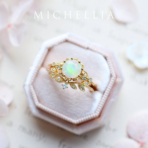 [Evanthe] Vintage Floral Engagement Ring in Opal Women's Ring michelliafinejewelry   