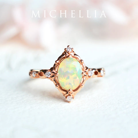 [Anastasia] Victorian Heirloom Oval Cut Ring in Natural Australian Opal Women's Ring michelliafinejewelry   
