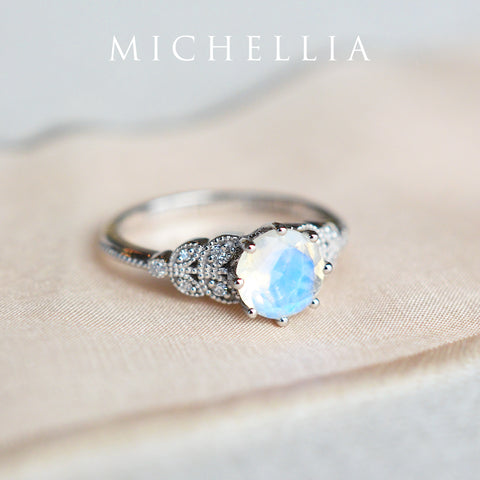 [Kerensa] Classic Floral Engagement Ring in Moonstone Women's Ring michelliafinejewelry
