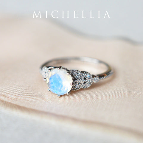 [Kerensa] Classic Floral Engagement Ring in Moonstone Women's Ring michelliafinejewelry
