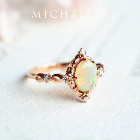[Anastasia] Victorian Heirloom Oval Cut Ring in Natural Australian Opal Women's Ring michelliafinejewelry   