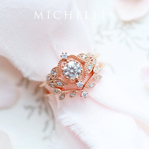[Adeline] Vintage Rose Engagement Ring in Diamond / Moissanite Women's Ring michelliafinejewelry   