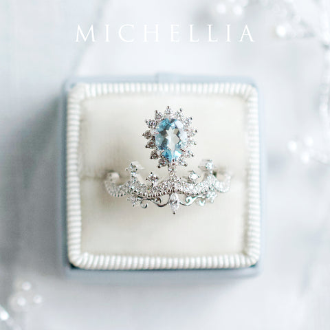 [Angelique] Venetian Crown Engagement Ring in Aquamarine Women's Ring michelliafinejewelry