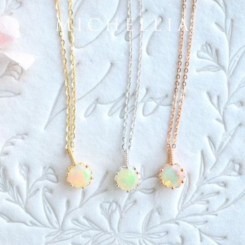 [Eden] Floral Solitaire Necklace in Opal Necklace michelliafinejewelry   