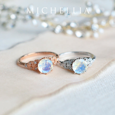 [Kerensa] Classic Floral Engagement Ring in Moonstone Women's Ring michelliafinejewelry