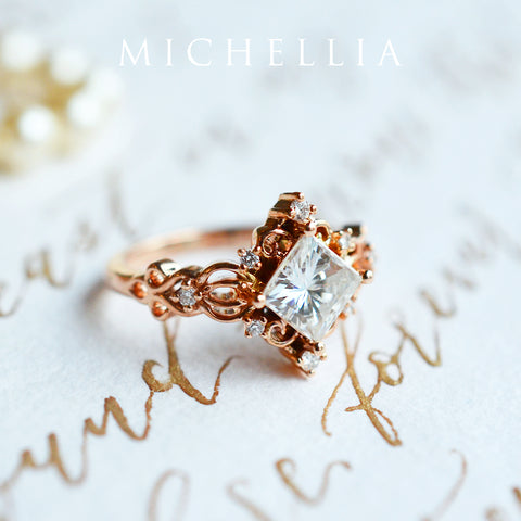 [Elsa] Vintage Square Princess Cut Engagement Ring in Diamond / Moissanite Women's Ring michelliafinejewelry   