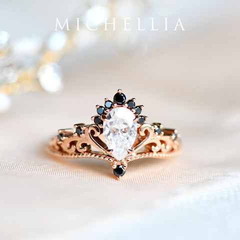 [Reinette] Empress Crown Pear Cut Ring in Morganite Women's Ring michelliafinejewelry   