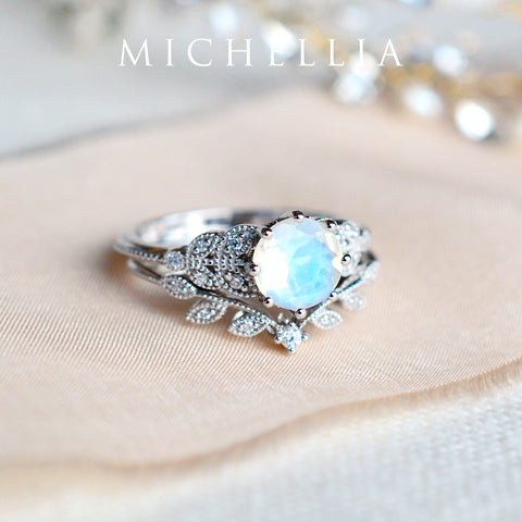 [Kerensa] Classic Floral Engagement Ring in Moonstone Women's Ring michelliafinejewelry
