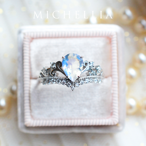 [Francesca] Heirloom Crown Pear Engagement Ring in Moonstone Women's Ring michelliafinejewelry   
