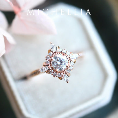 [Astrid] Art Deco Petite Engagement Ring in Diamond / Moissanite Women's Ring michelliafinejewelry   