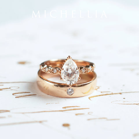 [Emelia] Vintage Classic Crown Pear Cut Engagement Ring in Diamond / Moissanite Women's Ring michelliafinejewelry   