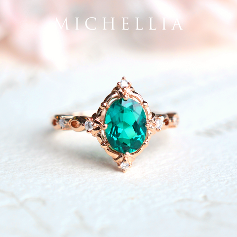 [Anastasia] Victorian Heirloom Oval Cut Ring in Lab Emerald Women's Ring michelliafinejewelry   