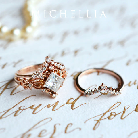 [Elsa] Vintage Square Princess Cut Engagement Ring in Diamond / Moissanite Women's Ring michelliafinejewelry   