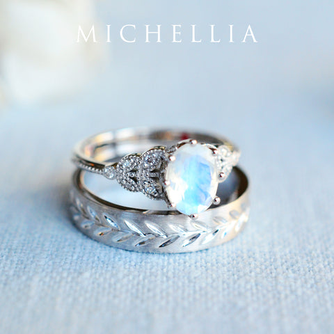 [Olivia] Classic Floral Oval Engagement Ring in Moonstone Women's Ring michelliafinejewelry