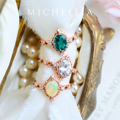 [Anastasia] Victorian Heirloom Oval Cut Ring in Lab Emerald Women's Ring michelliafinejewelry   