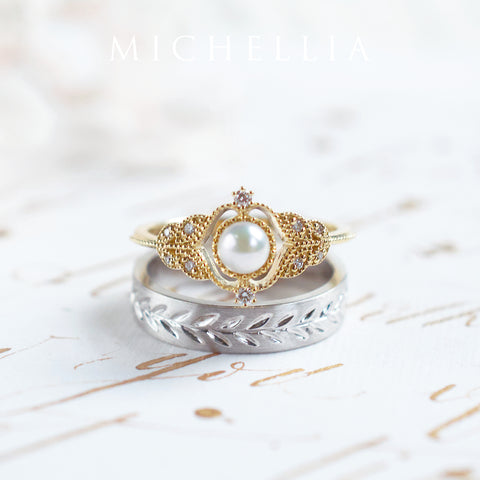 [Adeline] Vintage Rose Ring in Akoya Pearl Women's Ring michelliafinejewelry   