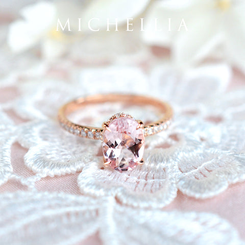 [Elaine] Modern Classic Oval Solitaire Ring in Morganite Women's Ring michelliafinejewelry   