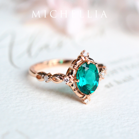 [Anastasia] Victorian Heirloom Oval Cut Ring in Lab Emerald Women's Ring michelliafinejewelry   
