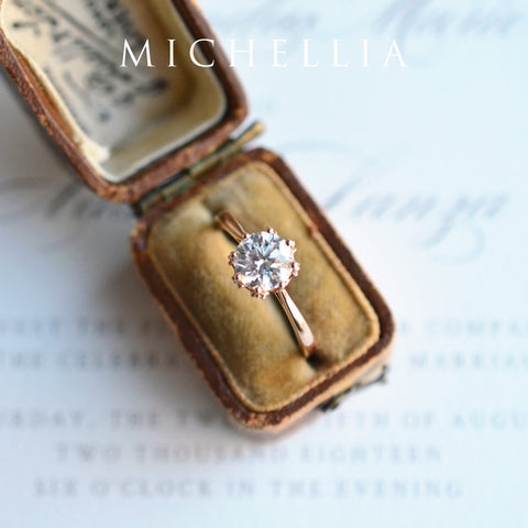 [Cassandra] Vintage Crown Solitaire Engagement Ring in Diamond / Moissanite Women's Ring michelliafinejewelry   