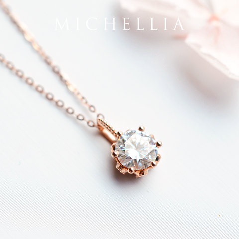 [Eden] Floral Solitaire Necklace in Lab Blue Sapphire Necklace michelliafinejewelry   