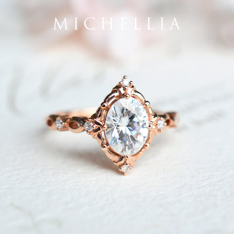 [Anastasia] Victorian Heirloom Oval Cut Engagement Ring in Diamond / Moissanite Women's Ring michelliafinejewelry   