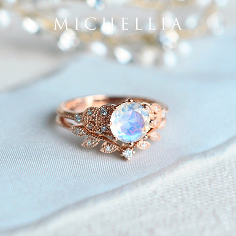 [Kerensa] Classic Floral Engagement Ring in Moonstone Women's Ring michelliafinejewelry