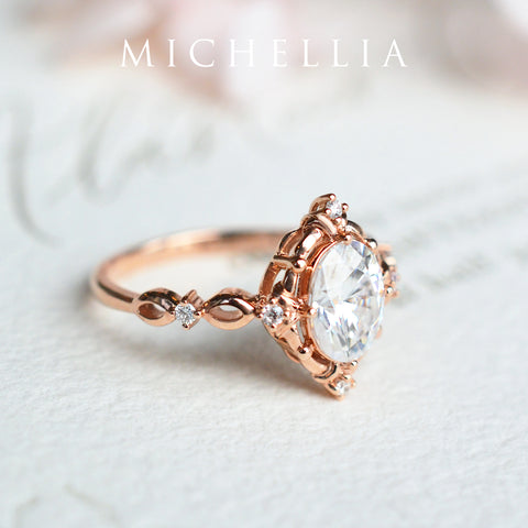 [Anastasia] Victorian Heirloom Oval Cut Engagement Ring in Diamond / Moissanite Women's Ring michelliafinejewelry   