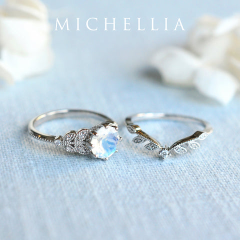 [Kerensa] Classic Floral Engagement Ring in Moonstone Women's Ring michelliafinejewelry