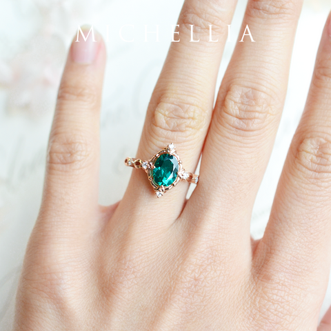[Anastasia] Victorian Heirloom Oval Cut Ring in Lab Emerald Women's Ring michelliafinejewelry   