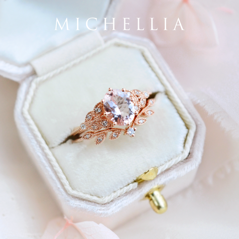 [Olivia] Classic Floral Oval Engagement Ring in Morganite Women's Ring michelliafinejewelry