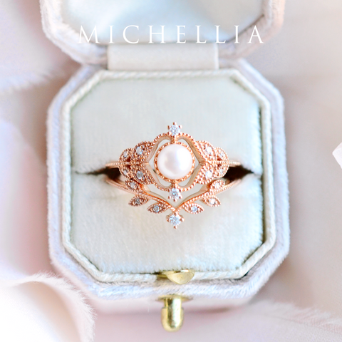 [Adeline] Vintage Rose Ring in Akoya Pearl Women's Ring michelliafinejewelry   