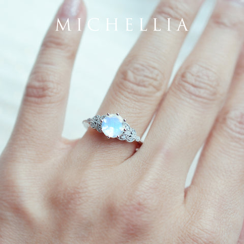 [Kerensa] Classic Floral Engagement Ring in Moonstone Women's Ring michelliafinejewelry
