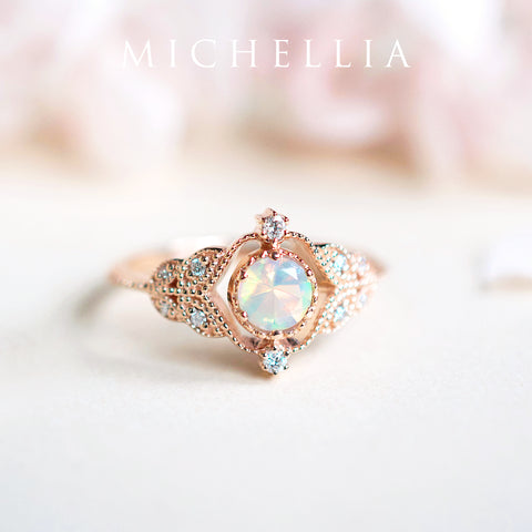 [Adeline] Vintage Rose Ring in Opal Women's Ring michelliafinejewelry   