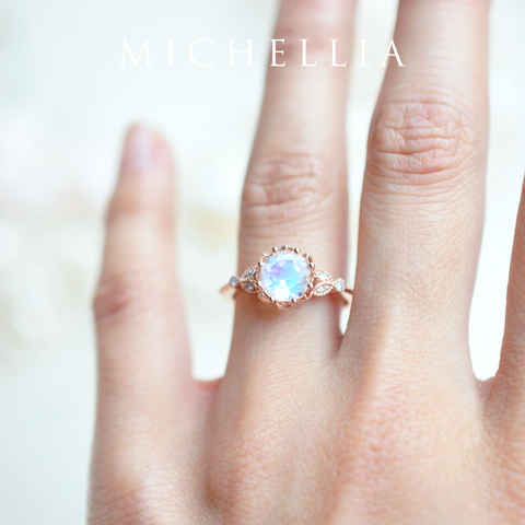 [Evanthe] Vintage Floral Engagement Ring in Moonstone Women's Ring michelliafinejewelry   