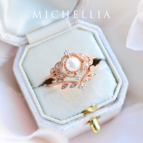 [Adeline] Vintage Rose Ring in Akoya Pearl Women's Ring michelliafinejewelry   