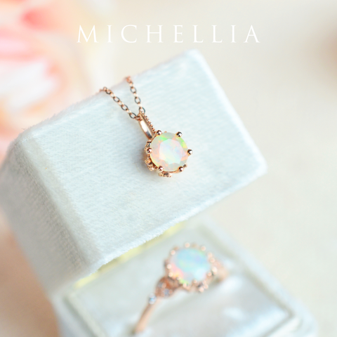 [Eden] Floral Solitaire Necklace in Opal Necklace michelliafinejewelry   