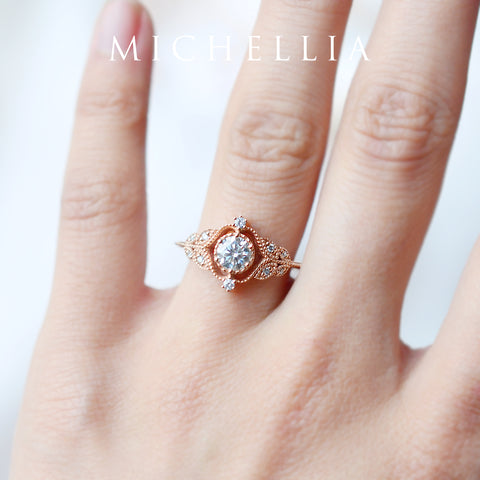 [Adeline] Vintage Rose Engagement Ring in Diamond / Moissanite Women's Ring michelliafinejewelry   