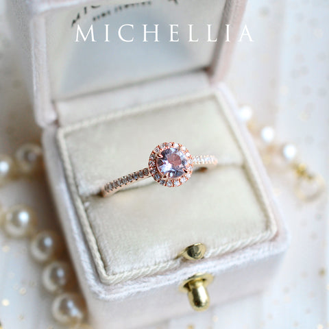 [Nova] Petite Halo Diamond Ring in Morganite Women's Ring michelliafinejewelry   
