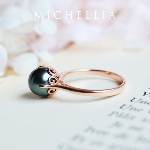 [Marguerite] Victorian Lace Solitaire Engagement Ring in Tahitian Pearl Women's Ring michelliafinejewelry   