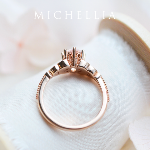 [Olivia] Classic Floral Oval Engagement Ring in Morganite Women's Ring michelliafinejewelry