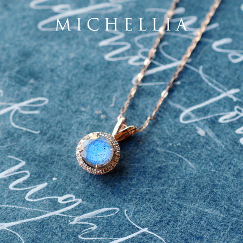 [Nova] Petite Halo Diamond Necklace in Labradorite Necklace michelliafinejewelry   