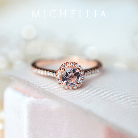 [Nova] Petite Halo Diamond Ring in Morganite Women's Ring michelliafinejewelry   
