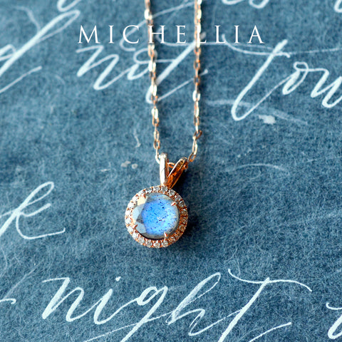 [Nova] Petite Halo Diamond Necklace in Labradorite Necklace michelliafinejewelry   