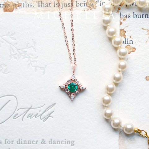 [Astrid] Art Deco Petite Necklace in Lab Emerald Necklace michelliafinejewelry   