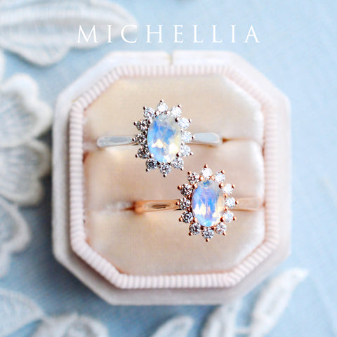 [Julianne] Vintage Bloom Oval Cut Ring in Moonstone Women's Ring michelliafinejewelry   