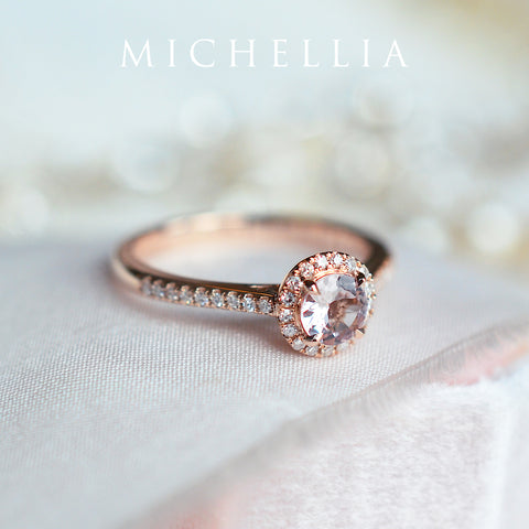 [Nova] Petite Halo Diamond Ring in Morganite Women's Ring michelliafinejewelry   