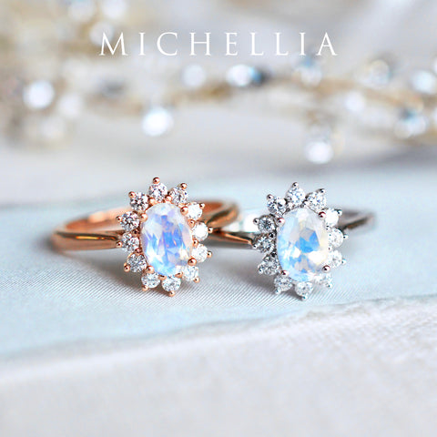 [Julianne] Vintage Bloom Oval Cut Ring in Moonstone Women's Ring michelliafinejewelry   